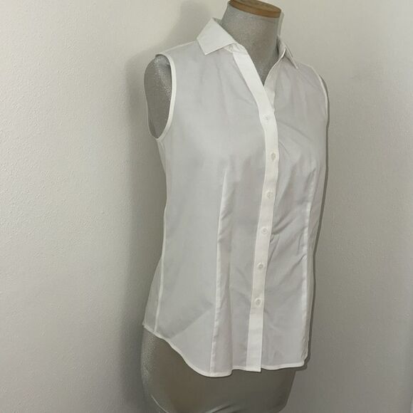 Talbots white button up down sleeveless top shirt 4P petite wrinkle resistant - Picture 2 of 5